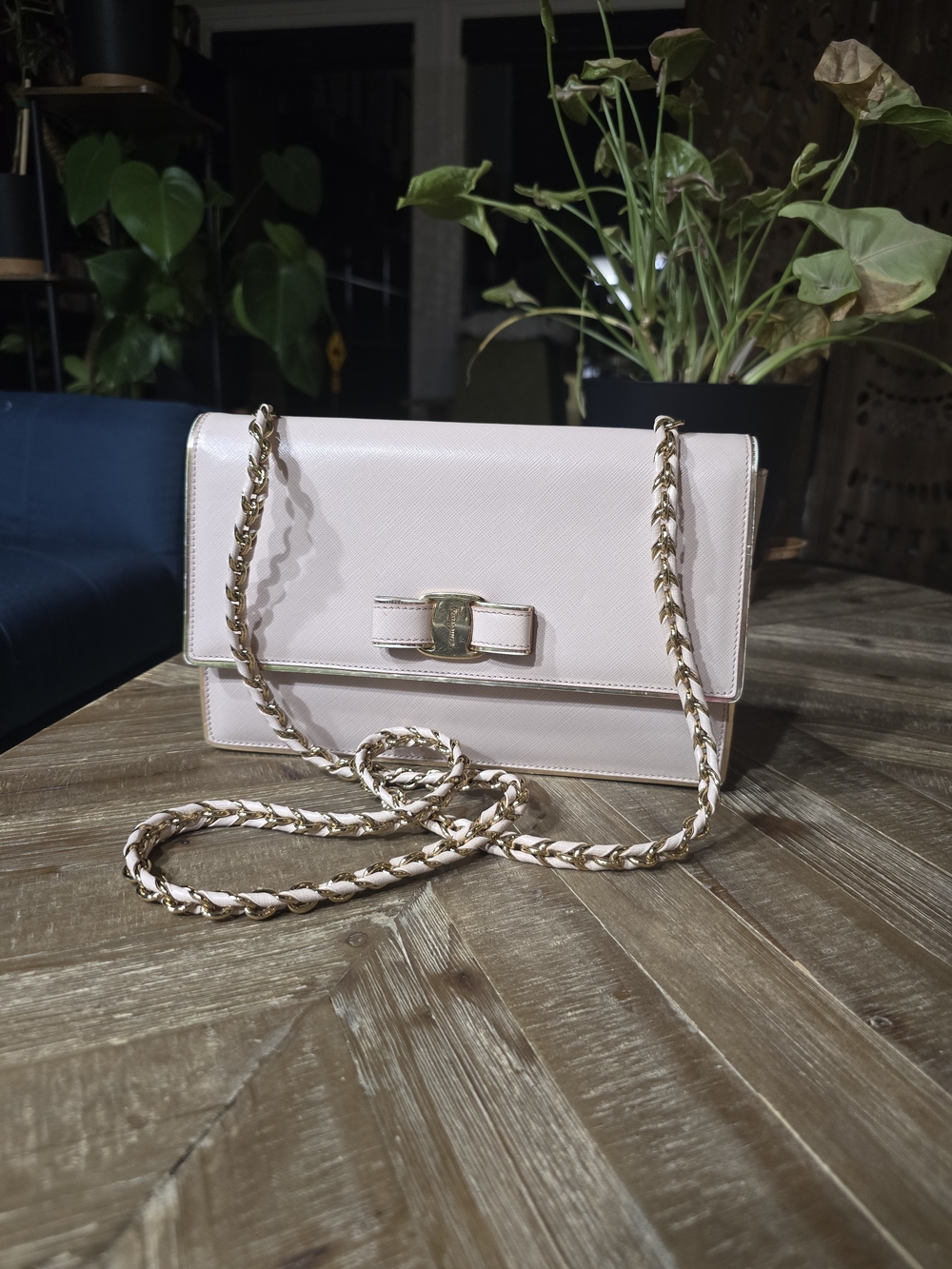 Authentic Salvatore Ferragamo Ginny Saffiano Crossbody - Blush Pink W/ COA